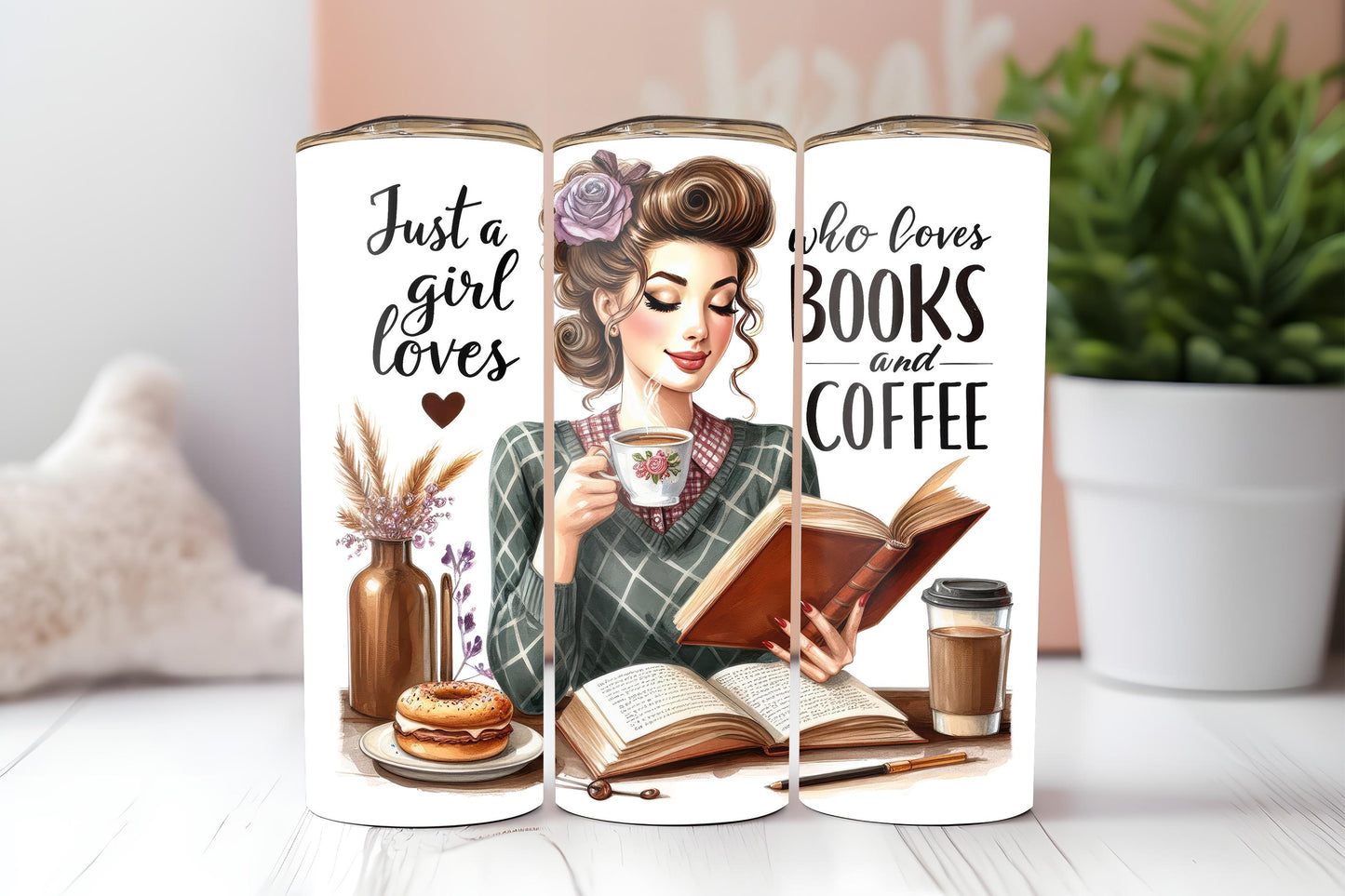 Girly Bookish Tumbler, Book Lover Tumbler, Book Lover Gift, Gifts for Book Lovers, 20oz Skinny Tumbler with Lid & Straw