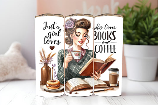 Girly Bookish Tumbler, Book Lover Tumbler, Book Lover Gift, Gifts for Book Lovers, 20oz Skinny Tumbler with Lid & Straw