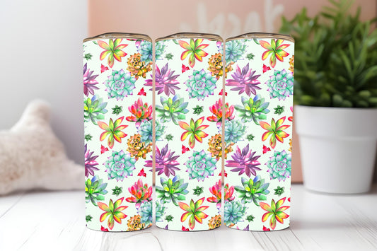 Succulents 20oz tumbler, Colorful tumbler, Plants custom stainless tumbler