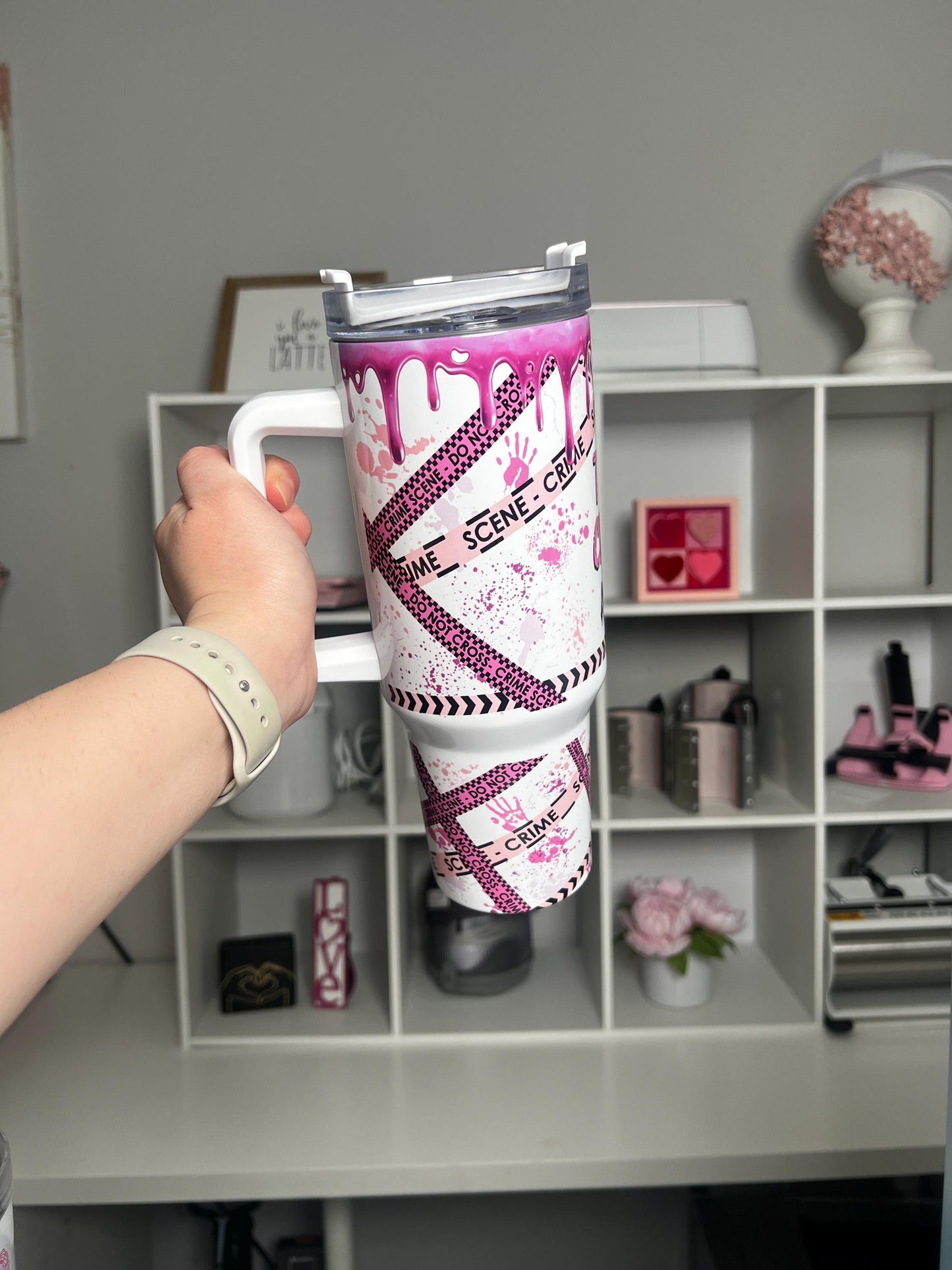 True Crime Addict 40oz tumbler, True Crime Lover quencher, Pink True Crime custom tumbler