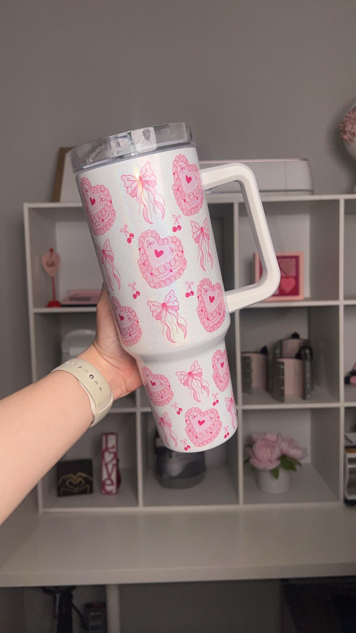 Coquette Cake 40oz tumbler, Girly Cake Coquette quencher, Pink Cake custom tumbler