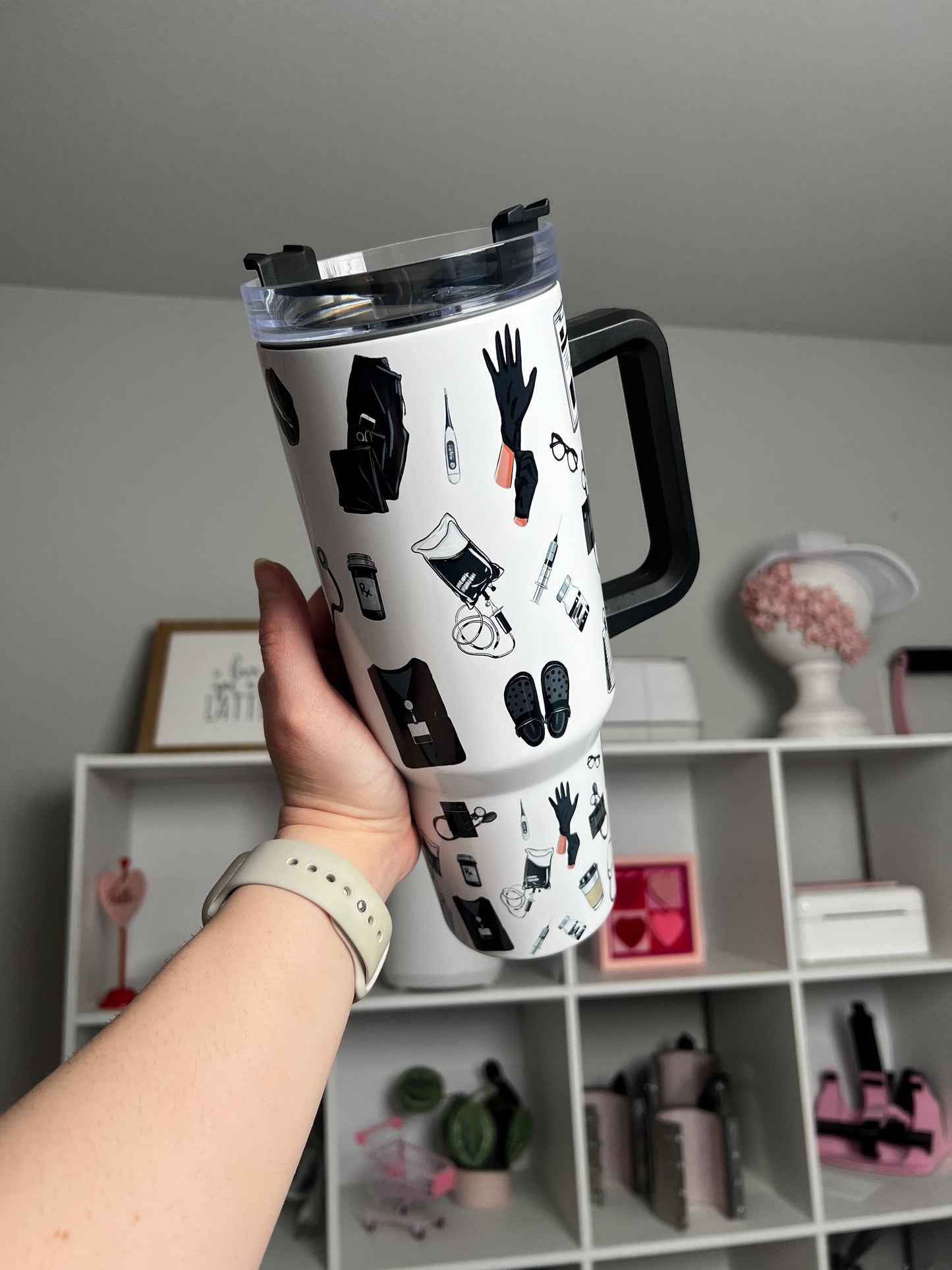 Nurse Themed 40oz tumbler, Nurse quencher, Nurse Icons custom tumbler