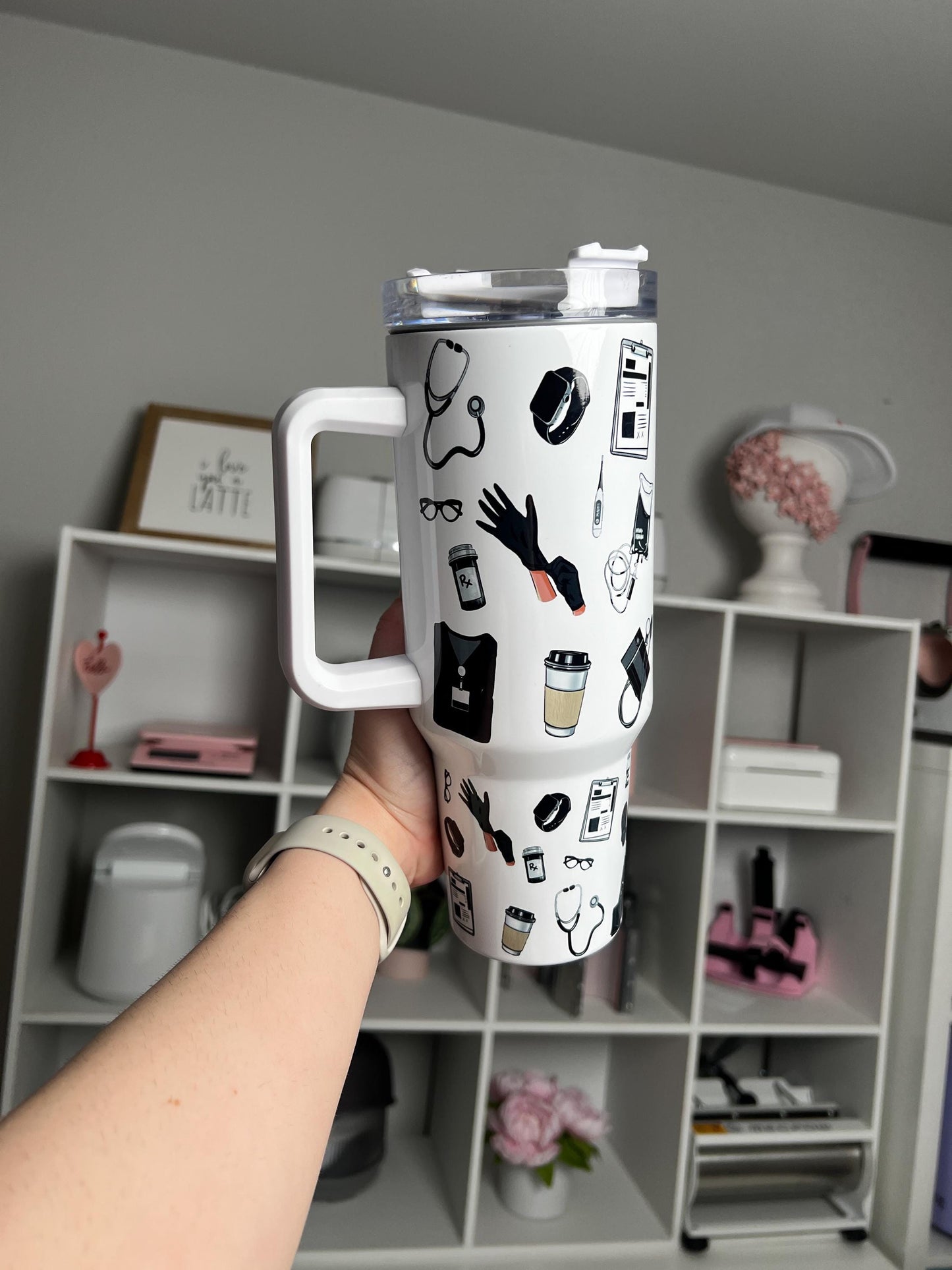 Nurse Themed 40oz tumbler, Nurse quencher, Nurse Icons custom tumbler