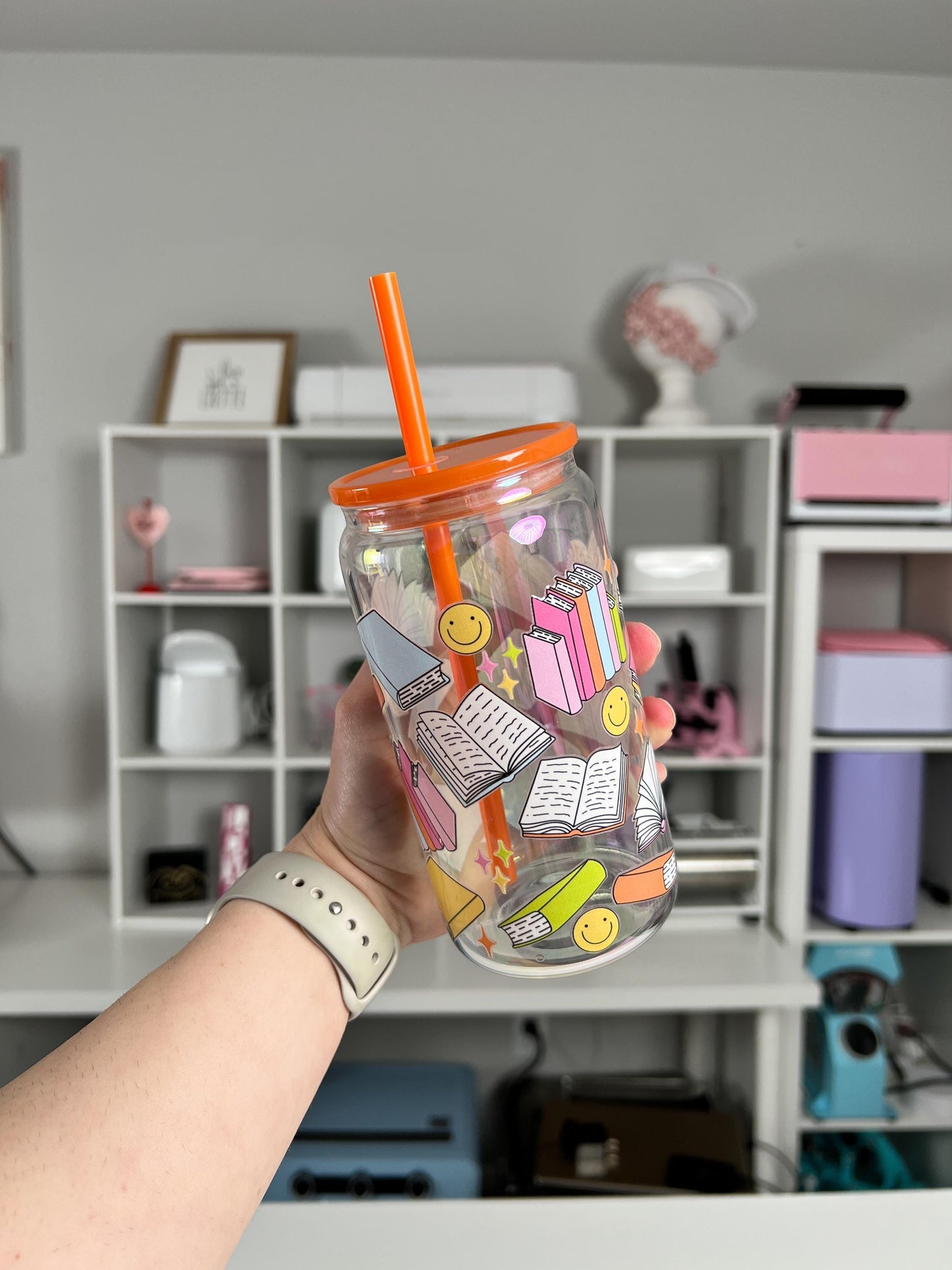 Bookish 16oz Glass Can, Book Vibes custom glass, Happy Book Vibes custom glass