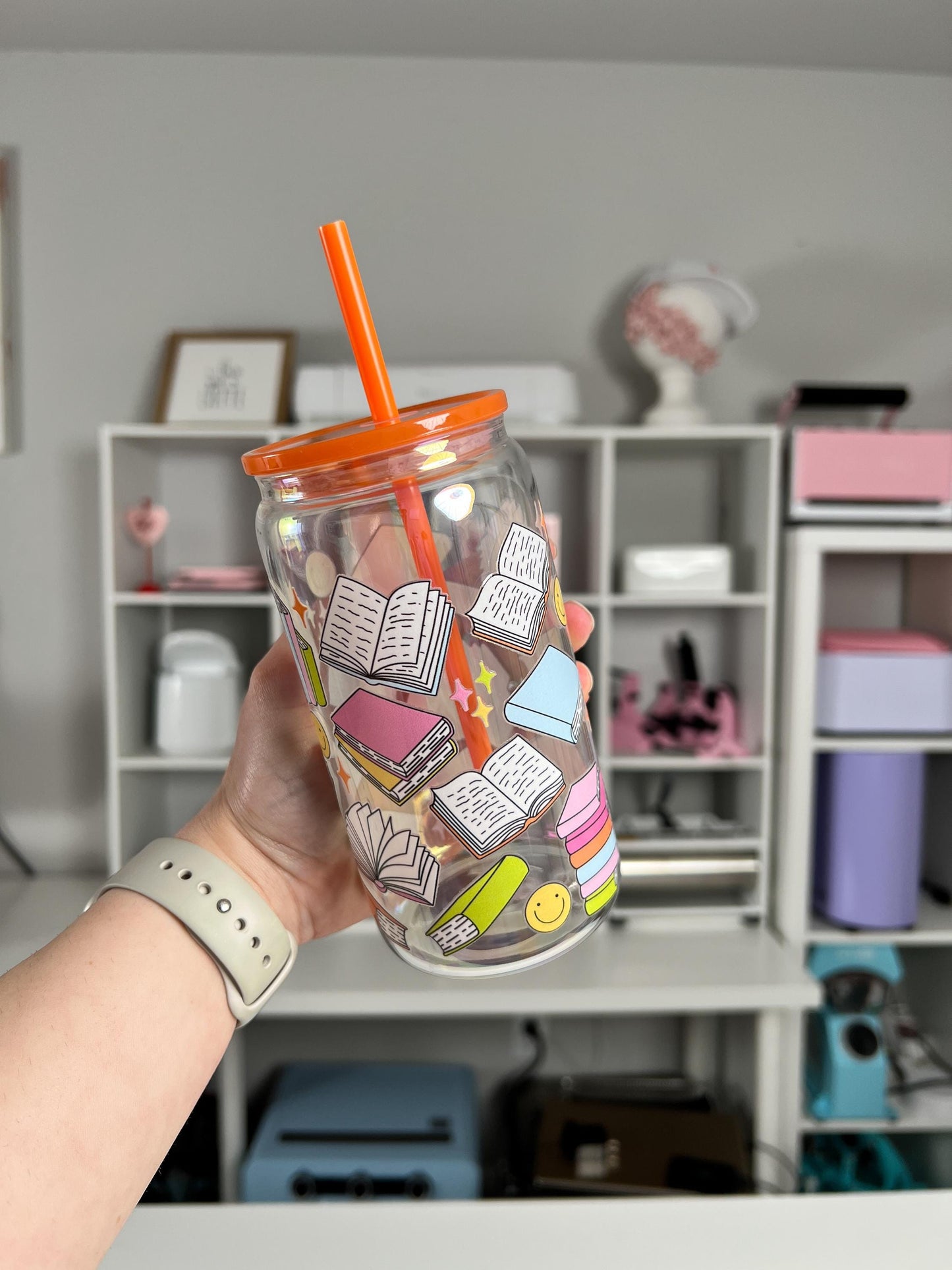 Bookish 16oz Glass Can, Book Vibes custom glass, Happy Book Vibes custom glass