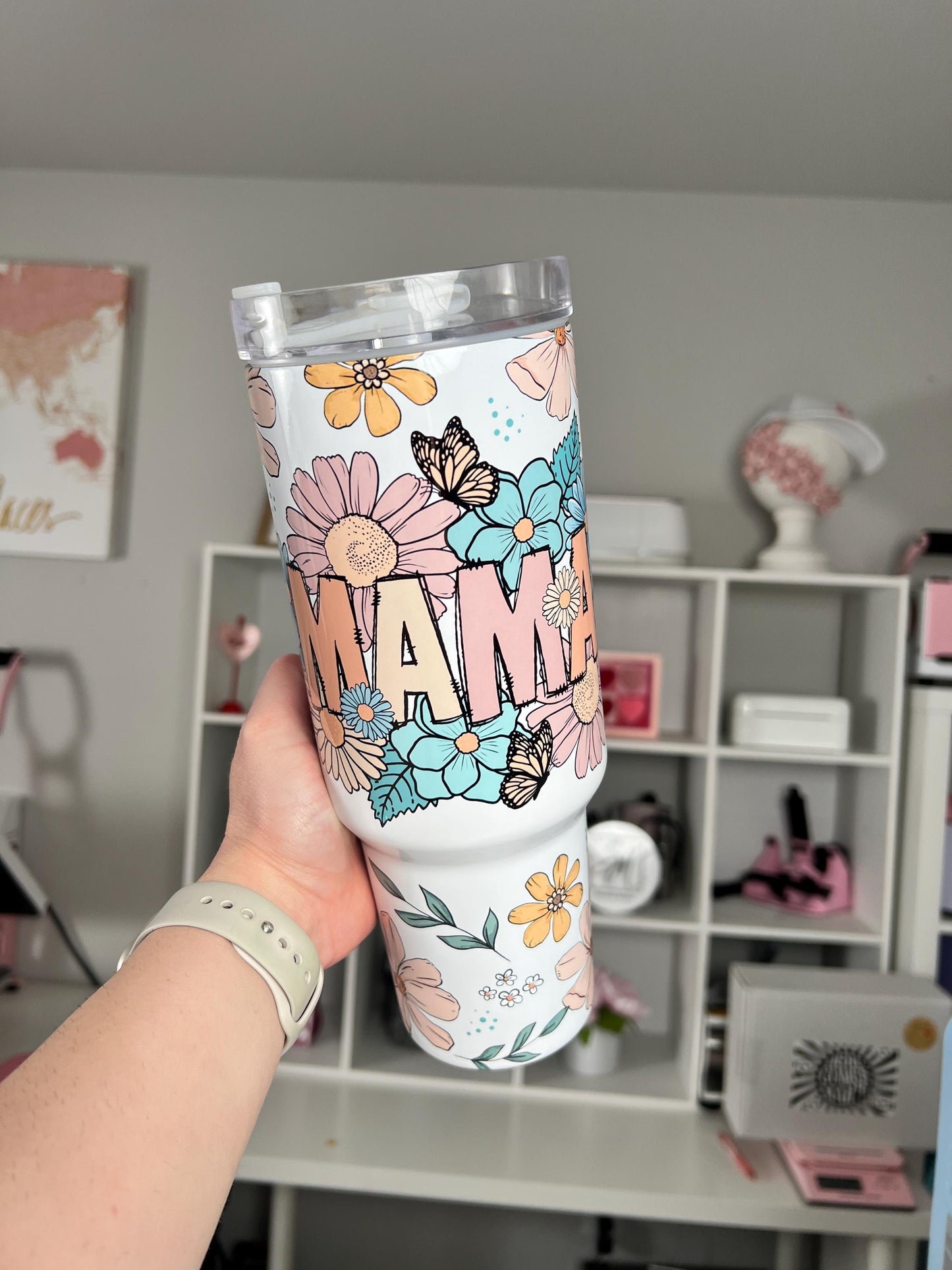Floral Mama 40oz tumbler, Mama quencher, Floral custom tumbler