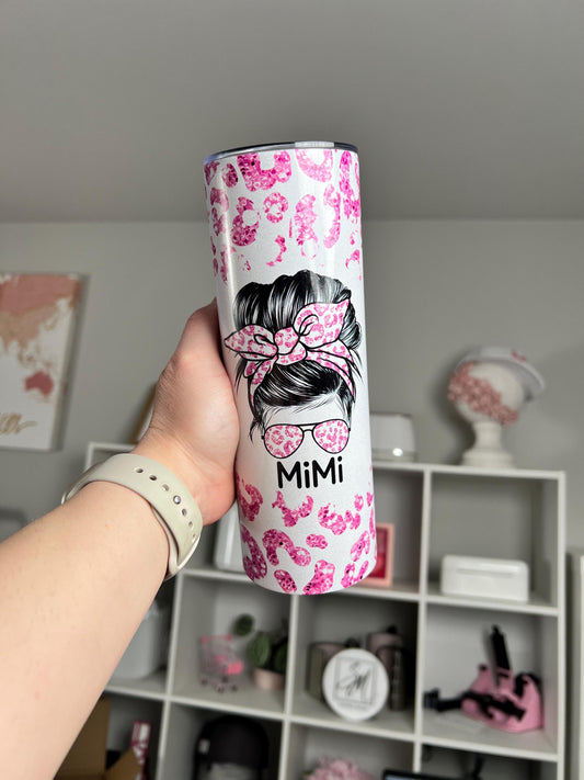 Mimi Tumbler, Cheetah Mimi Tumbler, Mimi Gift, Mimi Life, 20oz Skinny Tumbler with Lid & Straw