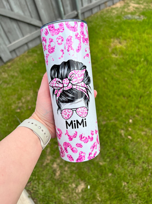 Mimi Tumbler, Cheetah Mimi Tumbler, Mimi Gift, Mimi Life, 20oz Skinny Tumbler with Lid & Straw