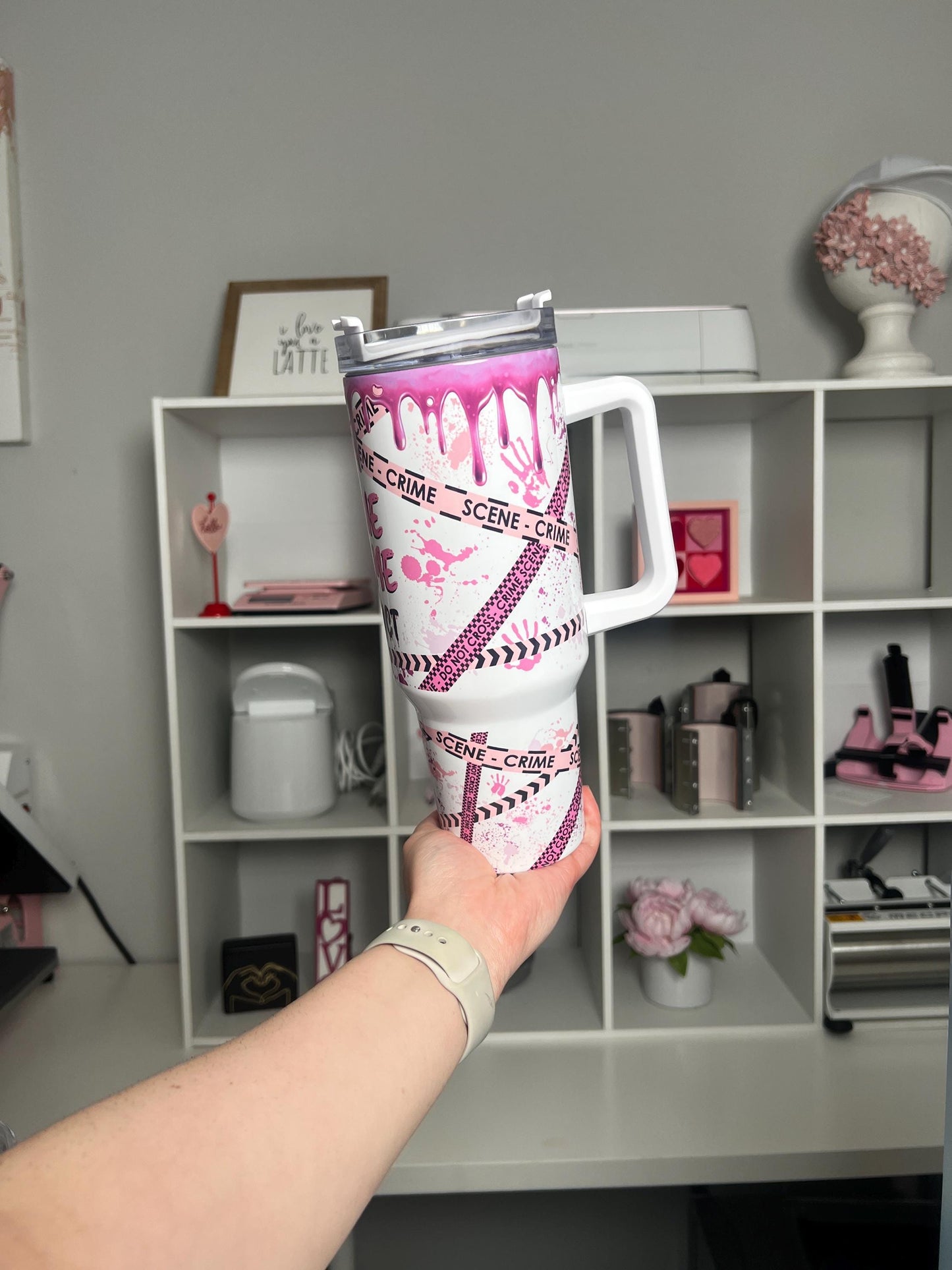 True Crime Addict 40oz tumbler, True Crime Lover quencher, Pink True Crime custom tumbler