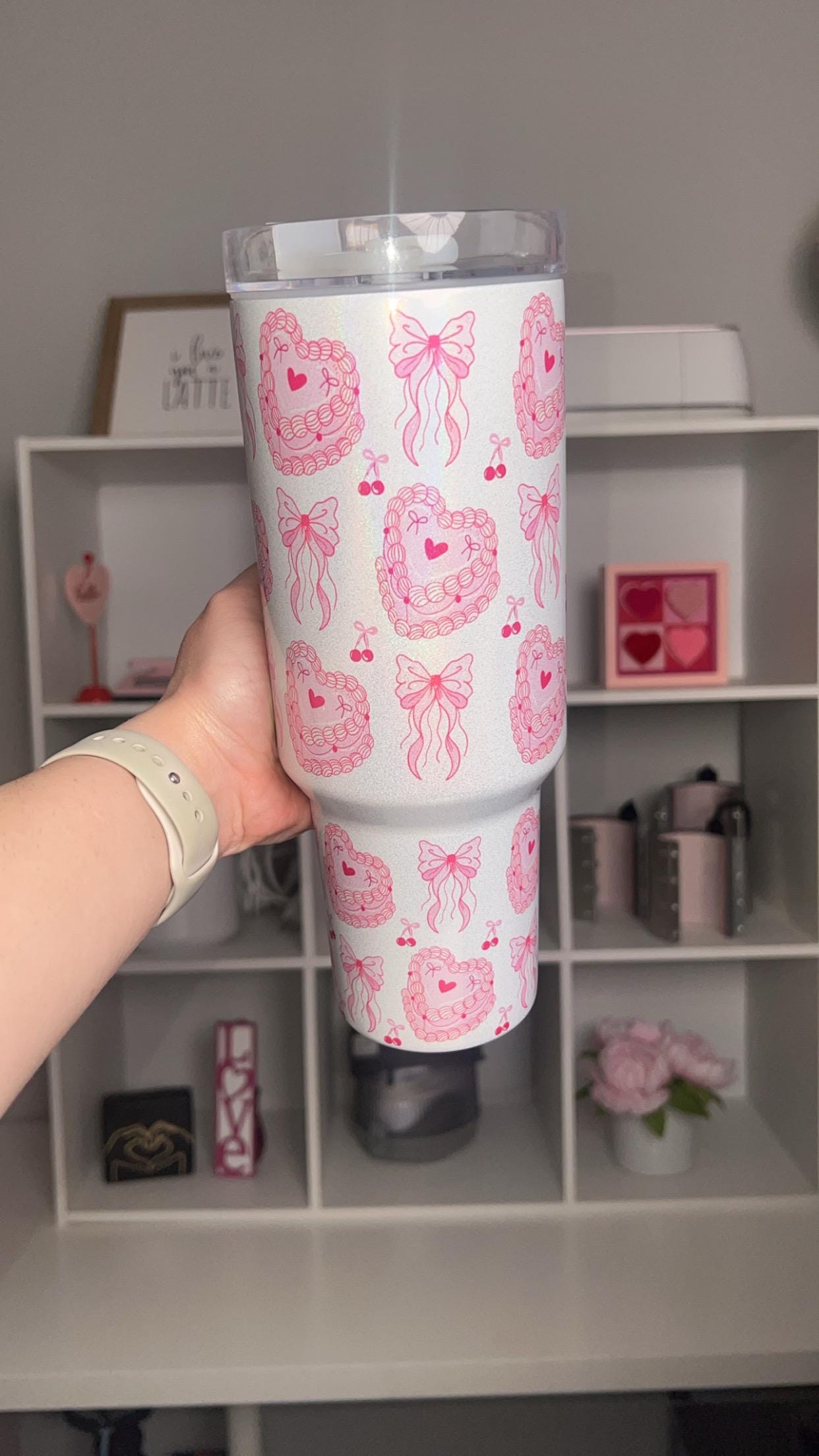 Coquette Cake 40oz tumbler, Girly Cake Coquette quencher, Pink Cake custom tumbler