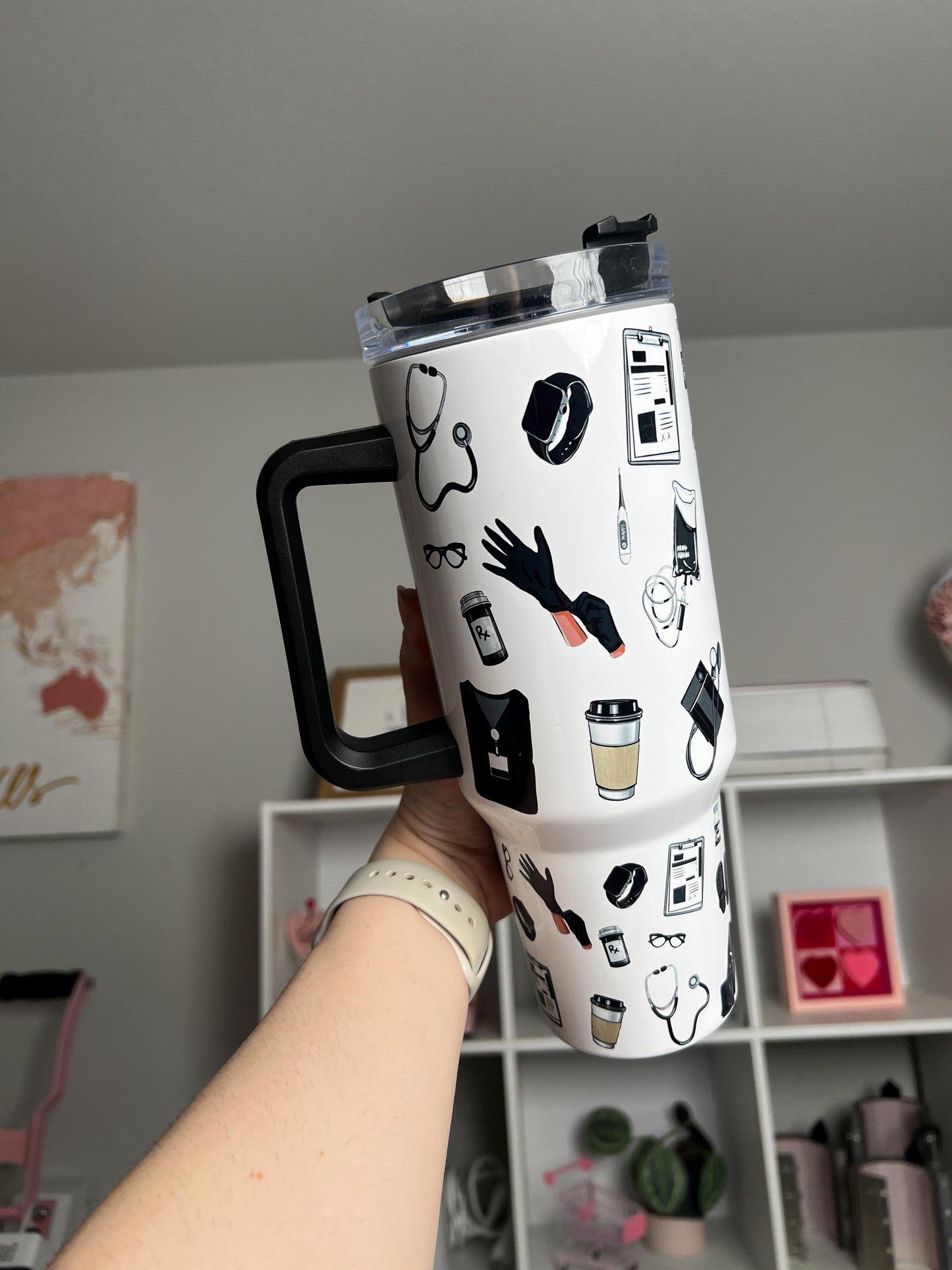 Nurse Themed 40oz tumbler, Nurse quencher, Nurse Icons custom tumbler