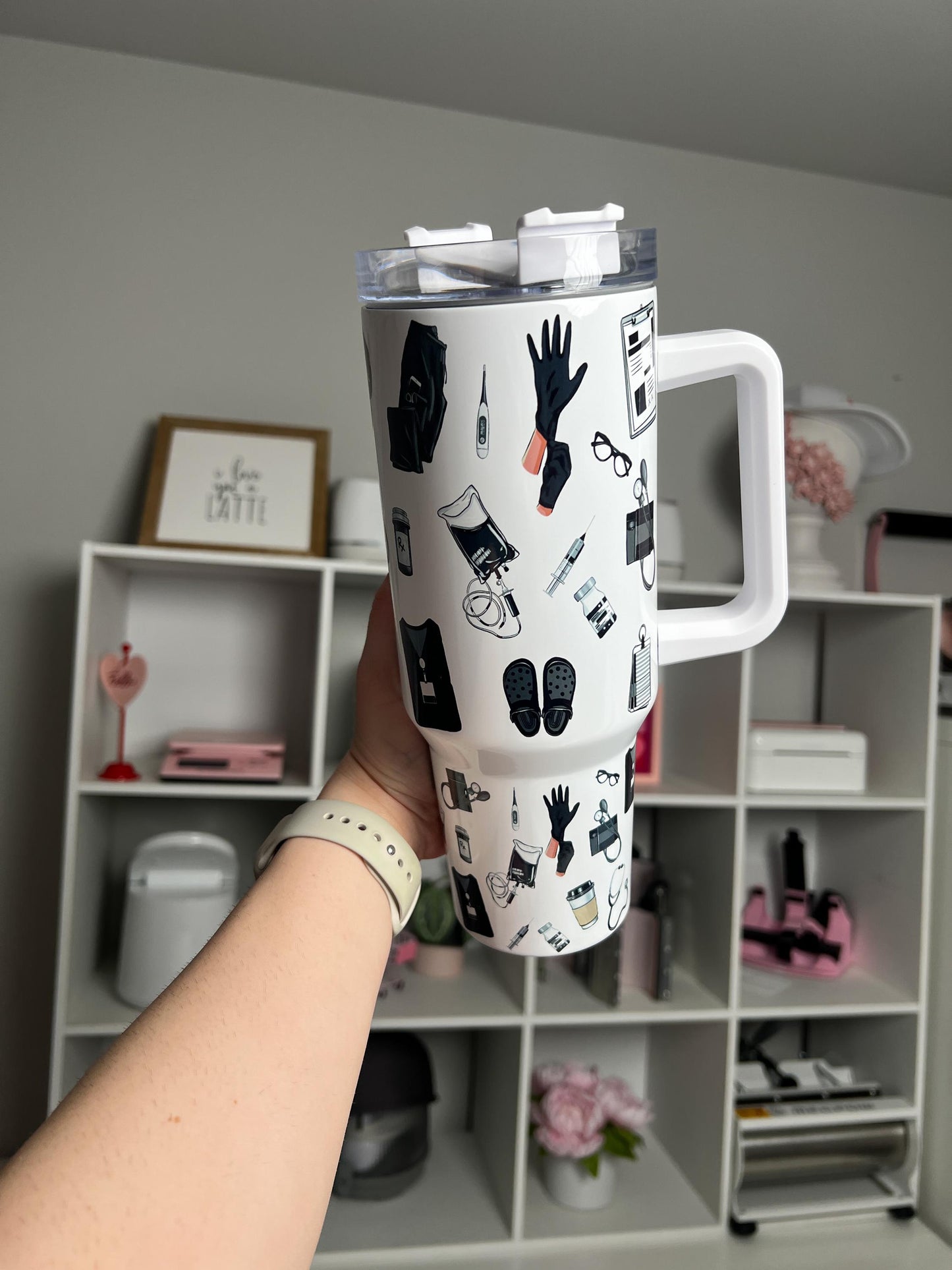 Nurse Themed 40oz tumbler, Nurse quencher, Nurse Icons custom tumbler