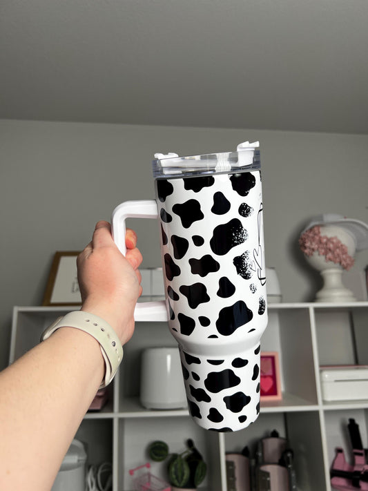 Mama 40oz tumbler, Mom quencher, Cow Print custom tumbler