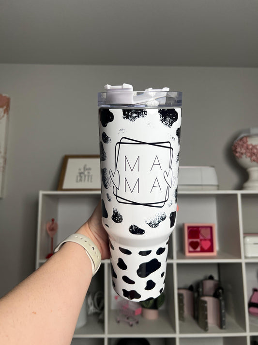 Mama 40oz tumbler, Mom quencher, Cow Print custom tumbler