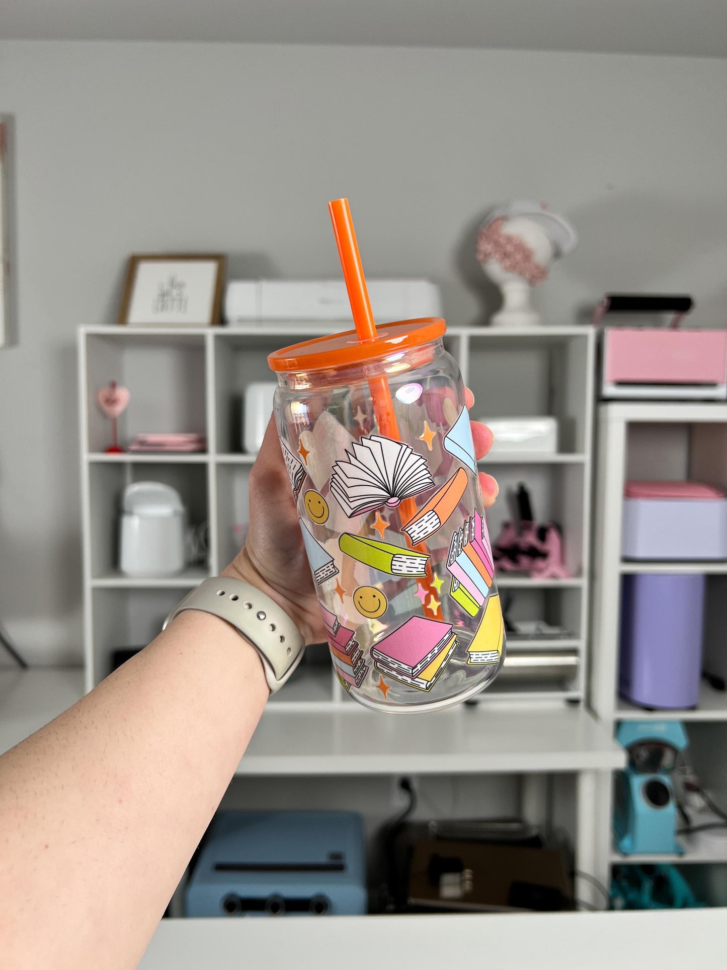 Bookish 16oz Glass Can, Book Vibes custom glass, Happy Book Vibes custom glass