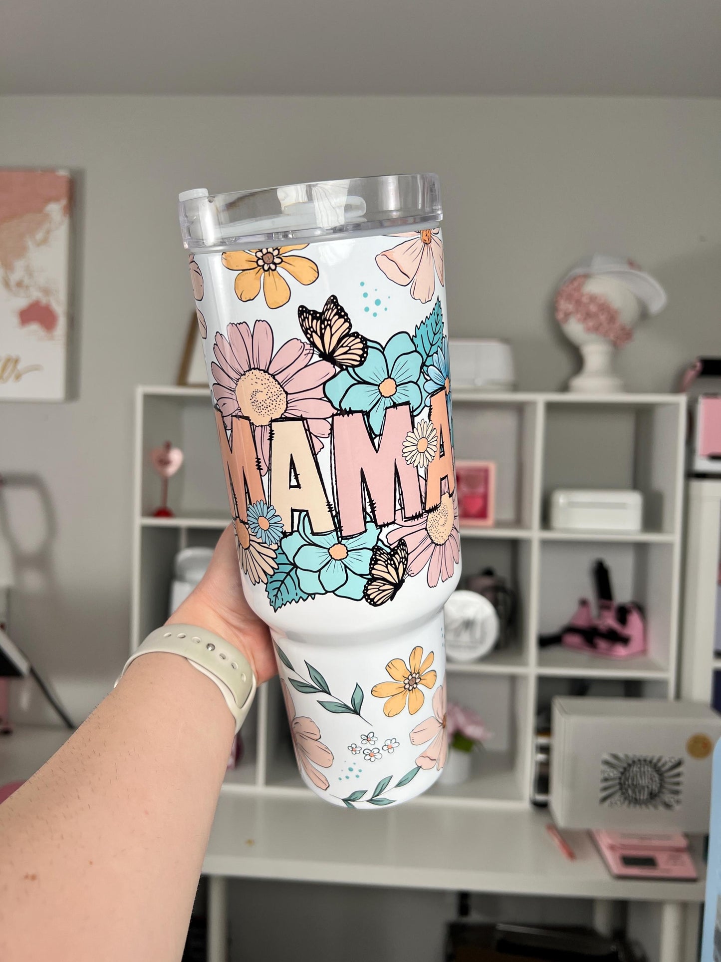 Floral Mama 40oz tumbler, Mama quencher, Floral custom tumbler