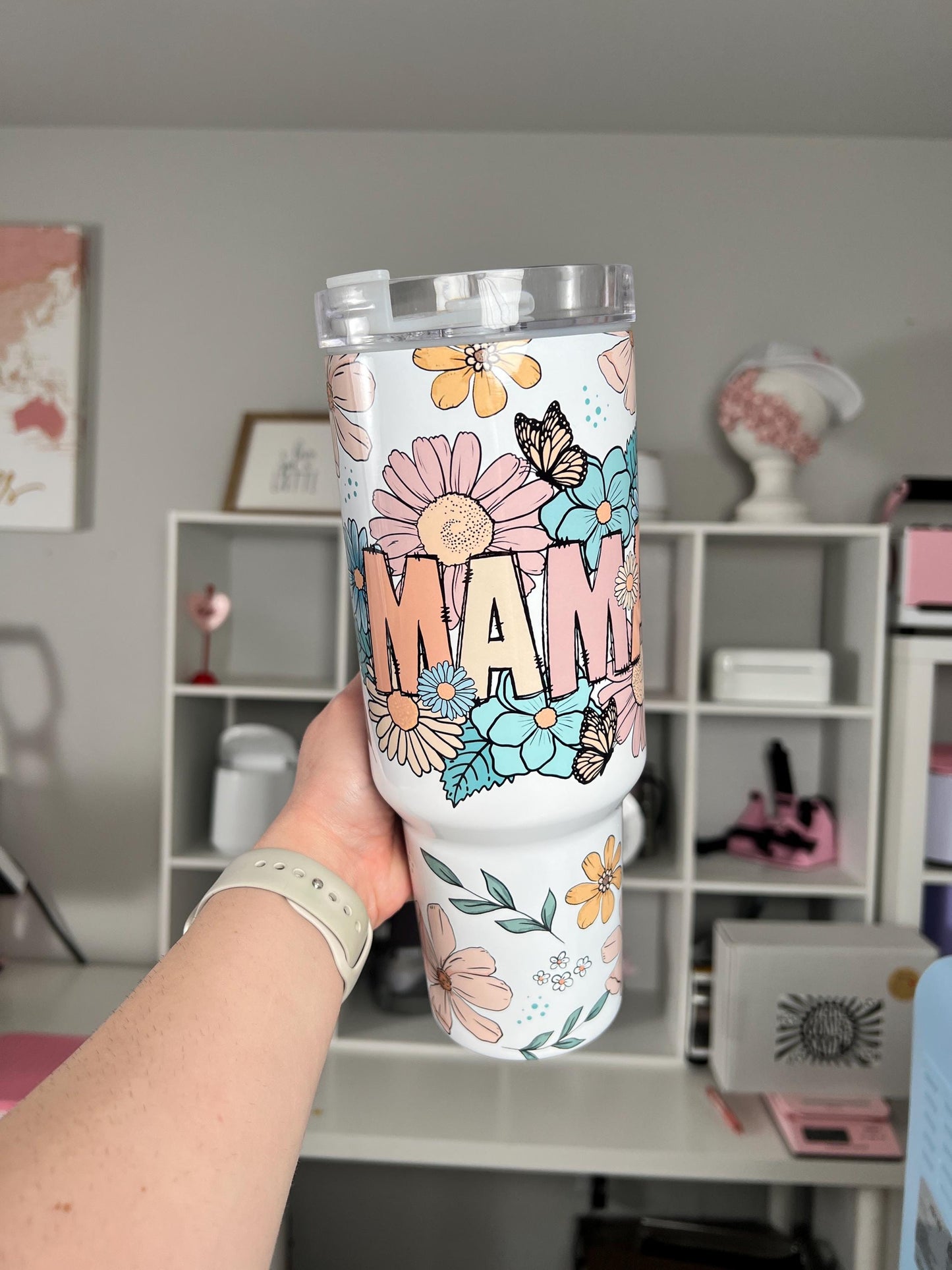 Floral Mama 40oz tumbler, Mama quencher, Floral custom tumbler