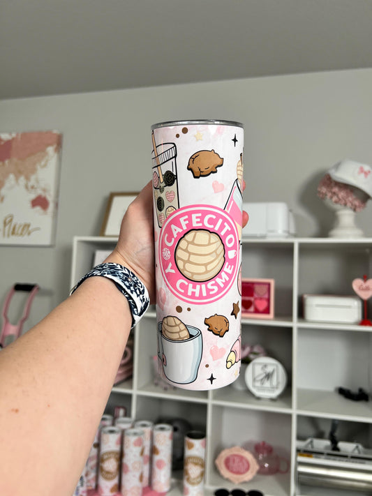 Cafecito Y Chisme Pink 20oz tumbler, Cafecito custom tumbler #3, Chisme custom stainless tumbler