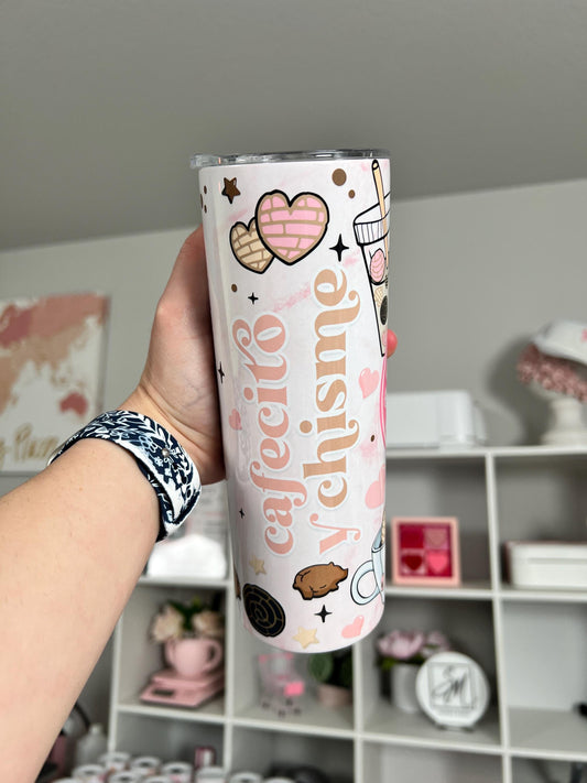 Cafecito Y Chisme Pink 20oz tumbler, Cafecito custom tumbler #3, Chisme custom stainless tumbler